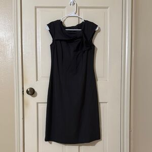 R&K Black Sheath Midi Dress with Cowl Neck and Cap Sleeves